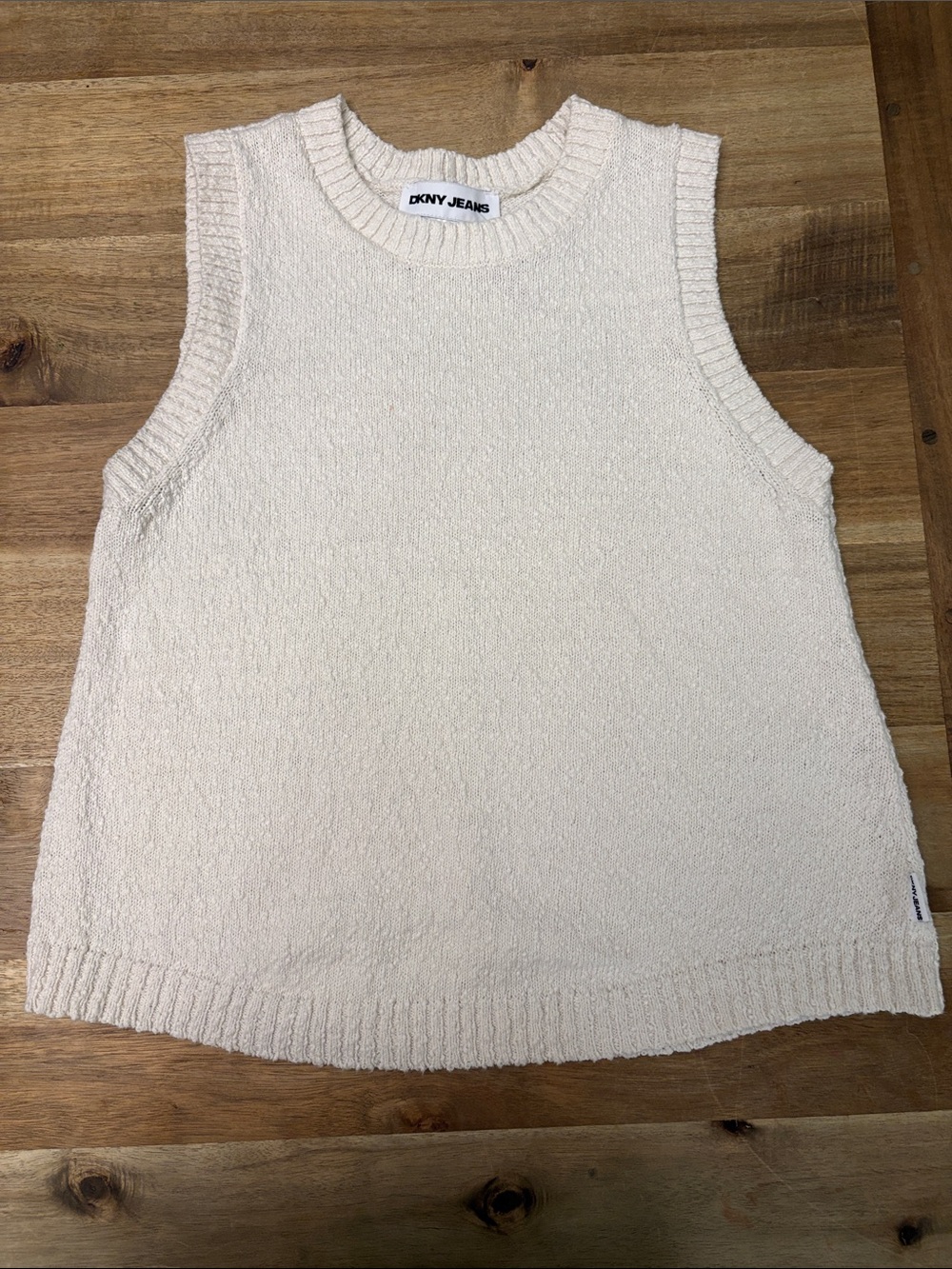 Dkny Cream Textured Sleeveless Knit Sweater Size S